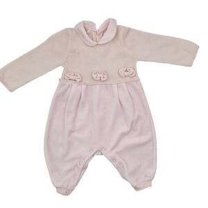 Emile et Rose Romper Baby Girl Pink Excellent Knit Velour Bows 3 Months